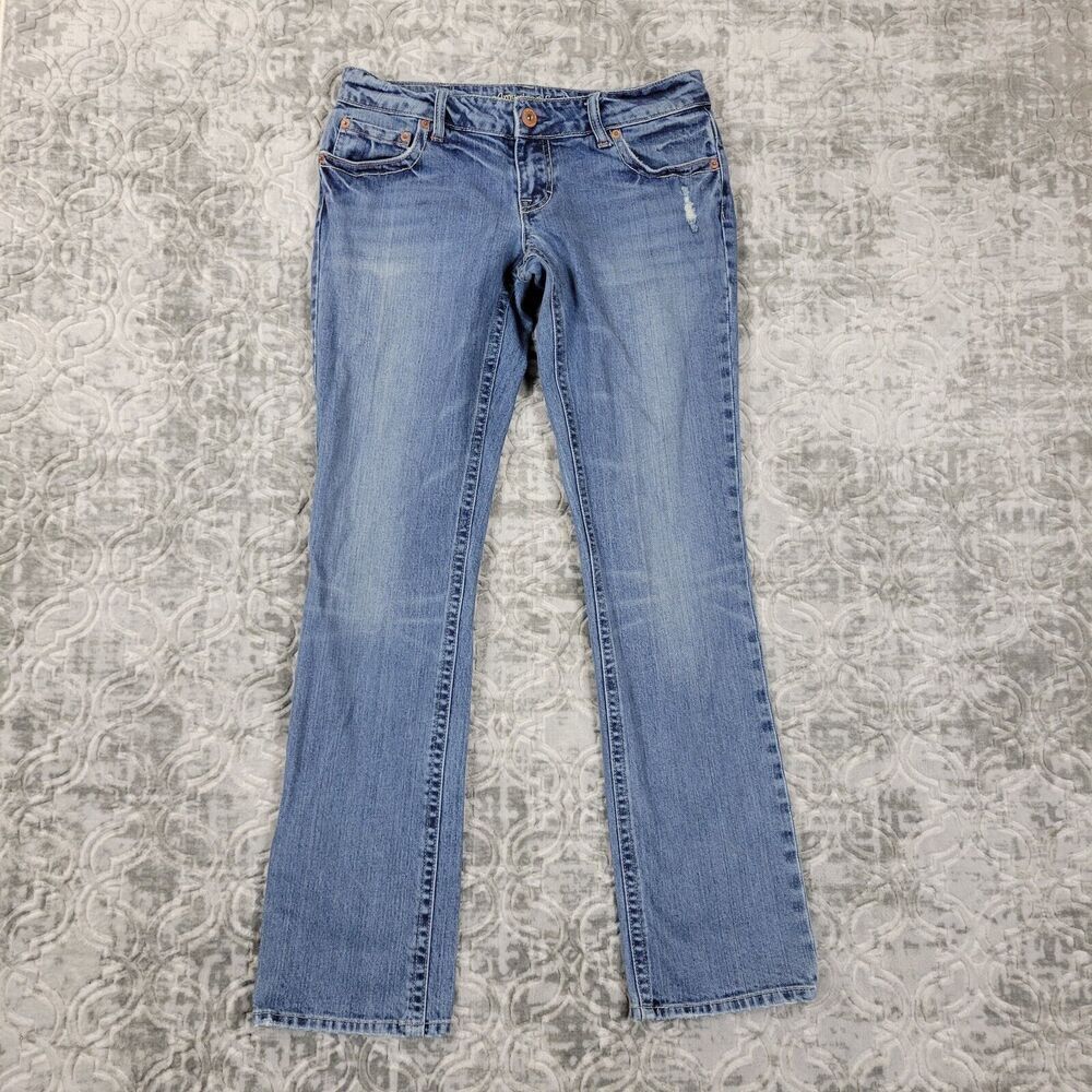 American Eagle Jeans Womens 8 Straight 77 Y2K Low Rise Stretch Embroidered
